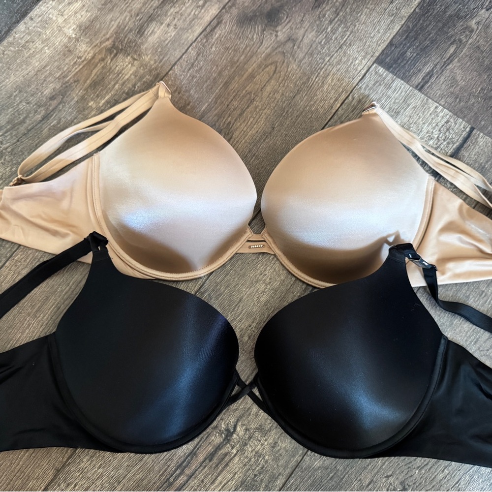 Two Victoria's Secret Push-Up Bras (Black, Nude) Size 38DD